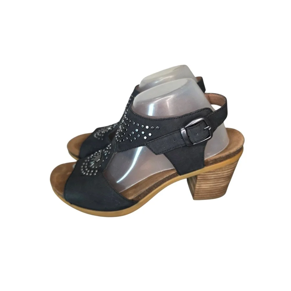 Dansko Deandra Womens 42 Black Leather Studded Heeled Sandals Boho